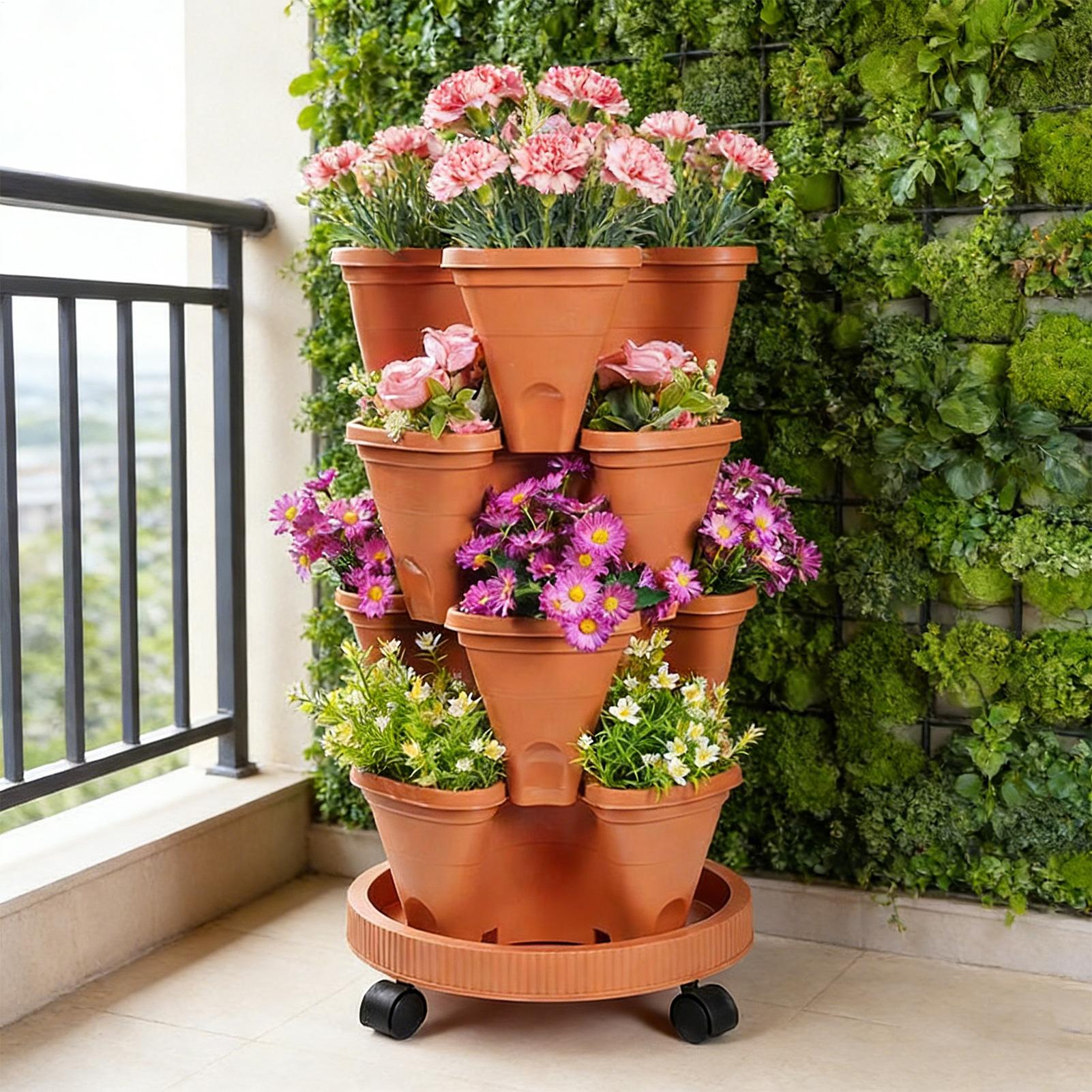 Vertical Planter Tower - Macetero Apilable de Cuatro Niveles, Estante